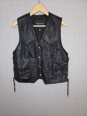 💙 Navarre Leather Company Genuine Buffalo Leather Size M Black Fringe Motorcycl